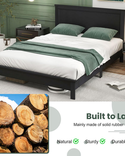 Giantex Wood Platform Bed Frame with Headboard, Mid Century Bed Frame with Solid Wood Legs & Wooden Slat Support