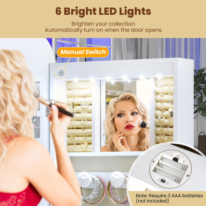 LED Jewelry Cabinet with Lockable Rounded 16.5'' Wide Full Length Mirror