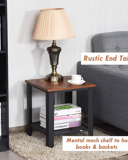 Giantex Nightstand Side Table 2-Tier W/Adjustable Feet, Storage Shelf and Metal Frame