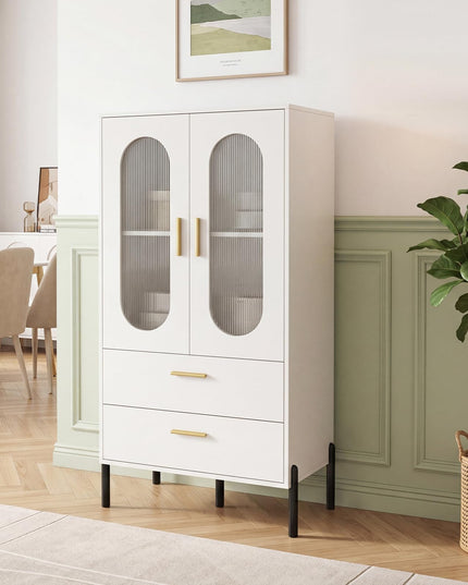 Giantex 47" H Buffet Sideboard Kitchen Cabinet w/Clear Doors & 2 Drawers