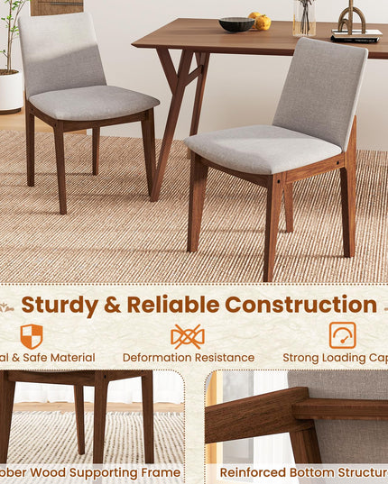 Giantex Upholstered Dining Chairs Set of 2/4, Linen Fabric Wooden Kitchen Chairs w/Rubber Wood Frame