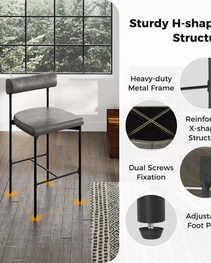 Giantex Counter Height Bar Stools, 26 Inch Upholstered Bar Chairs with Back