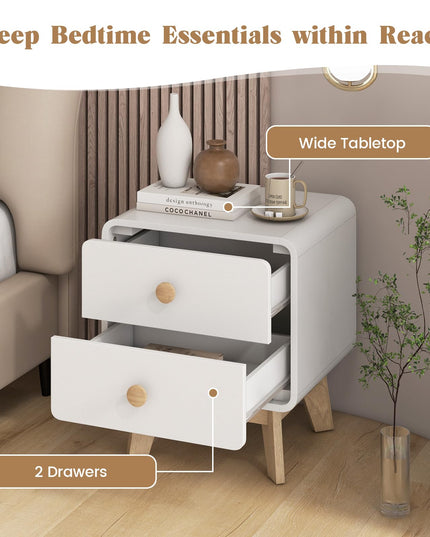 Giantex Night Stand with 2 Drawers, Mid Century Modern Bedside Table with Cute Round Knobs
