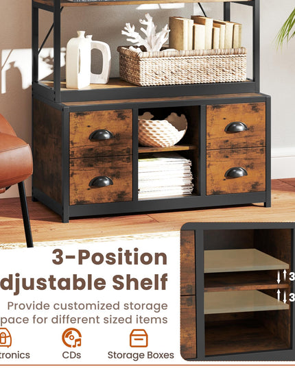 Giantex 5-Tier Industrial Bookshelf, Triple Wide Heavy-Duty Metal Frame Bookcases w/ 14 Open Shelves