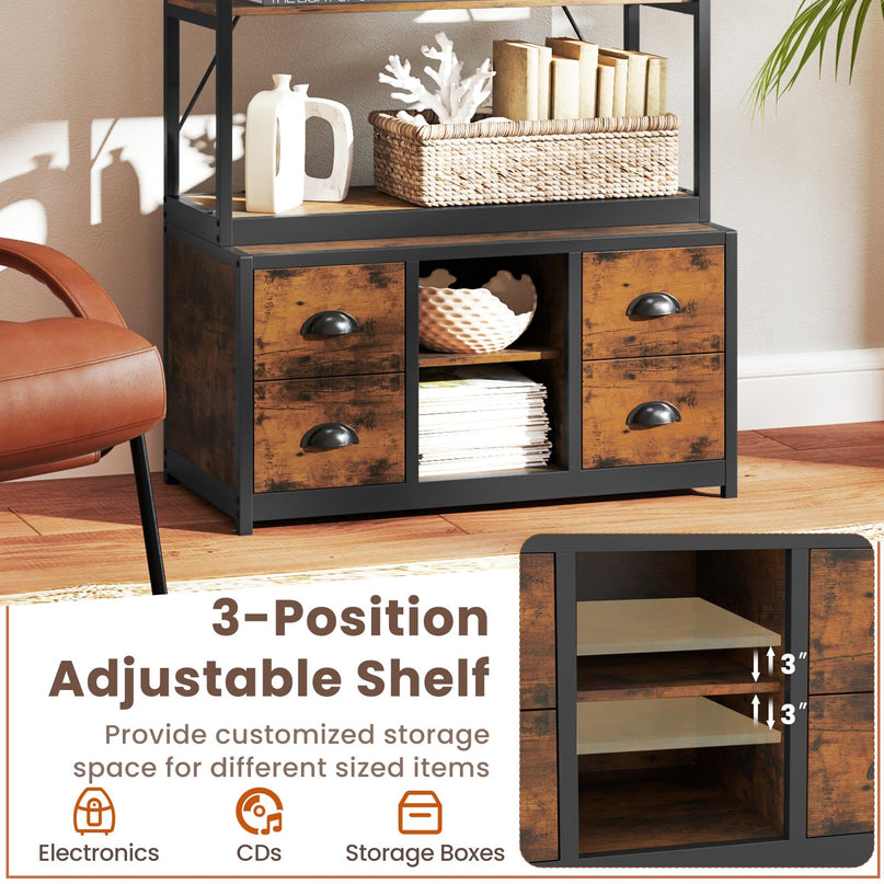 Giantex 5-Tier Industrial Bookshelf, Triple Wide Heavy-Duty Metal Frame Bookcases w/ 14 Open Shelves