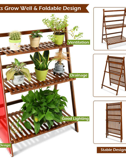 Giantex 3 Tier Folding Storage Shelf, Bamboo Ladder Plant Stand