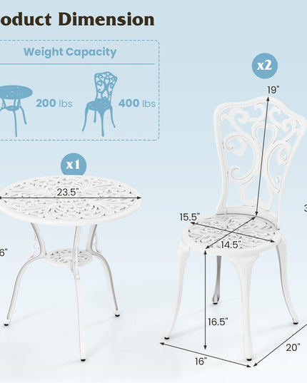 Giantex 3 Piece Bistro Set Cast Aluminum Porch Furniture (Vintage Victorian)