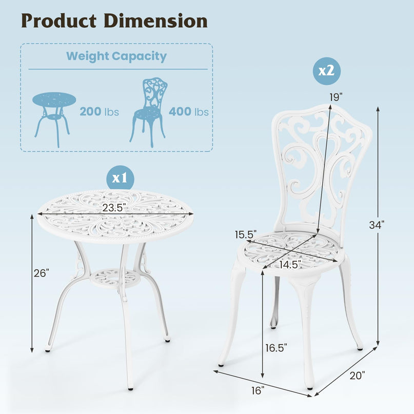 Giantex 3 Piece Bistro Set Cast Aluminum Porch Furniture (Vintage Victorian)