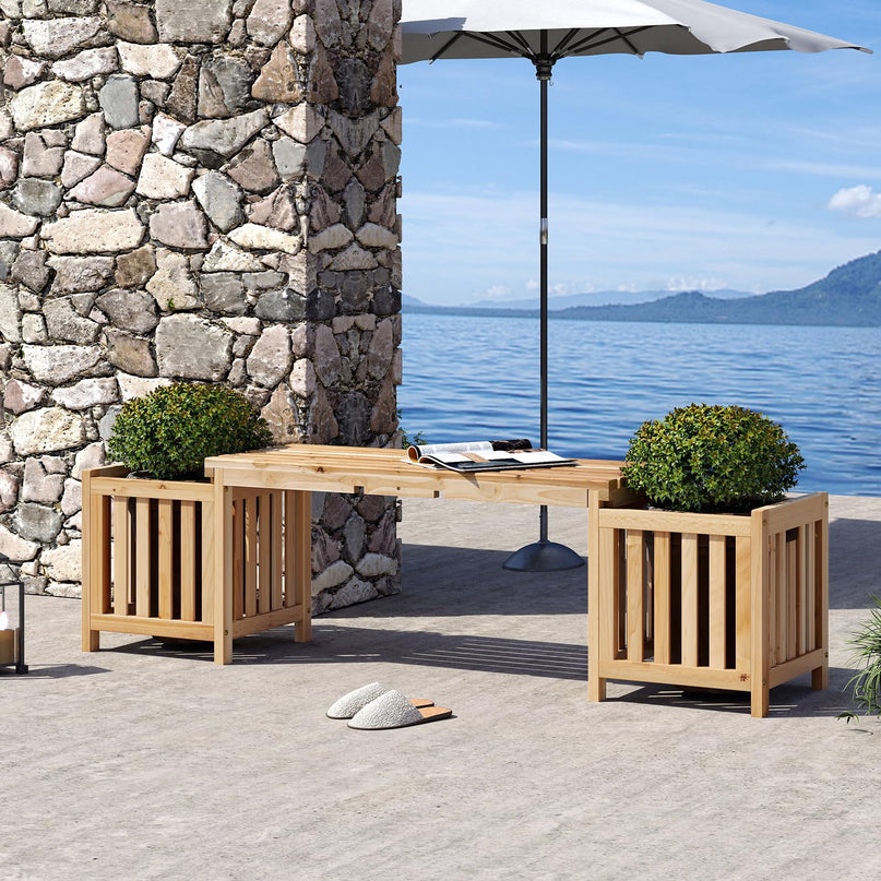 Giantex 2 in 1 Outdoor Bench with 2 Raised Garden Beds