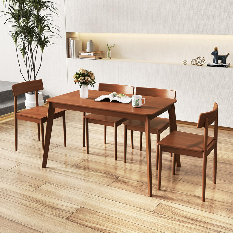 Giantex Rectangular Kitchen Table and 4 Chairs Set with Rubber Wood Frame