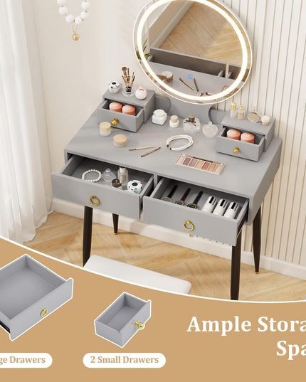 CHARMAID Vanity Desk with Mirror and Lights Modern Vanity Dressing Table with Stool