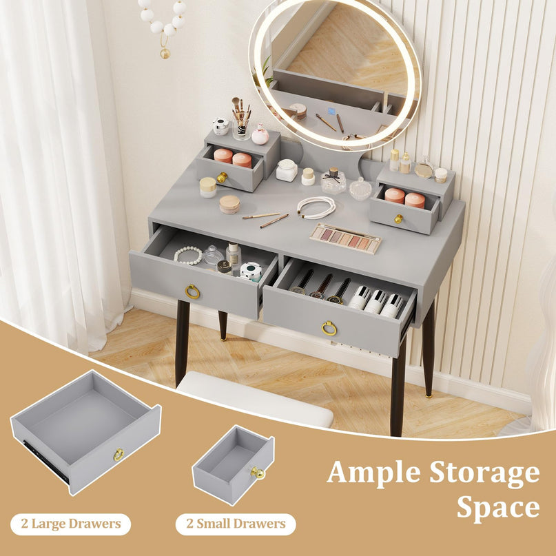 CHARMAID Vanity Desk with Mirror and Lights Modern Vanity Dressing Table with Stool