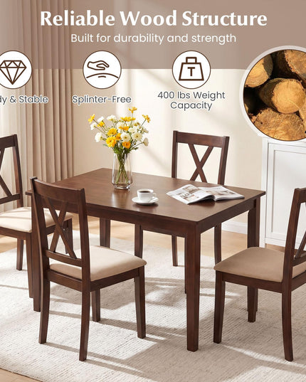 Giantex Wooden Dining Chairs Set of 4 with Solid Rubber Wood Frame