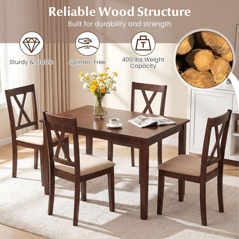 Giantex Wooden Dining Chairs Set of 4 with Solid Rubber Wood Frame