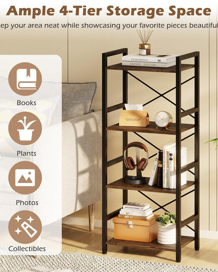 4-Tier Narrow Freestanding Display Shelf with Metal Frame & Wooden Storage Racks (1/2)
