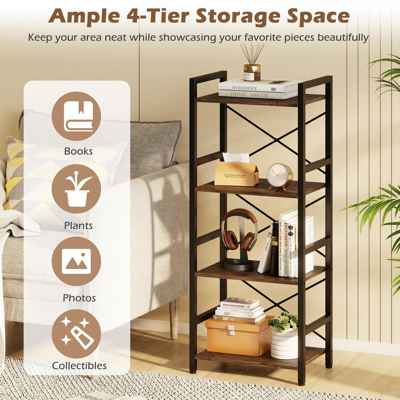 4-Tier Narrow Freestanding Display Shelf with Metal Frame & Wooden Storage Racks (1/2)