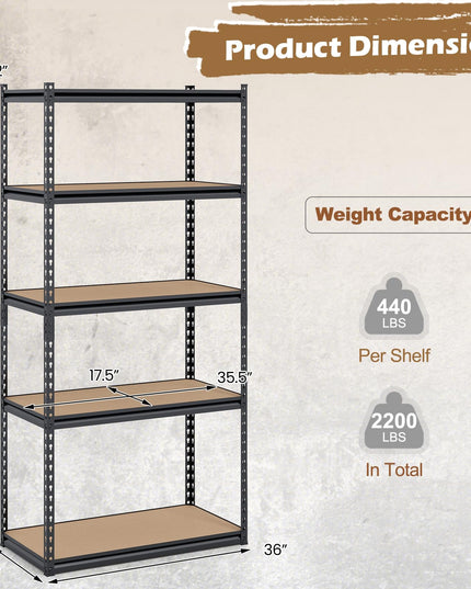 Giantex 5-Tier Metal Storage Shelves(1/2/3/4,36" W x 18" D x 72" H)