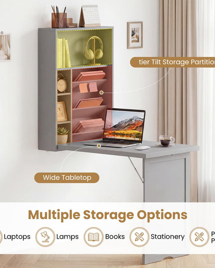 Giantex Wall Mounted Foldable Convertible Computer Desk with Storage Shelves