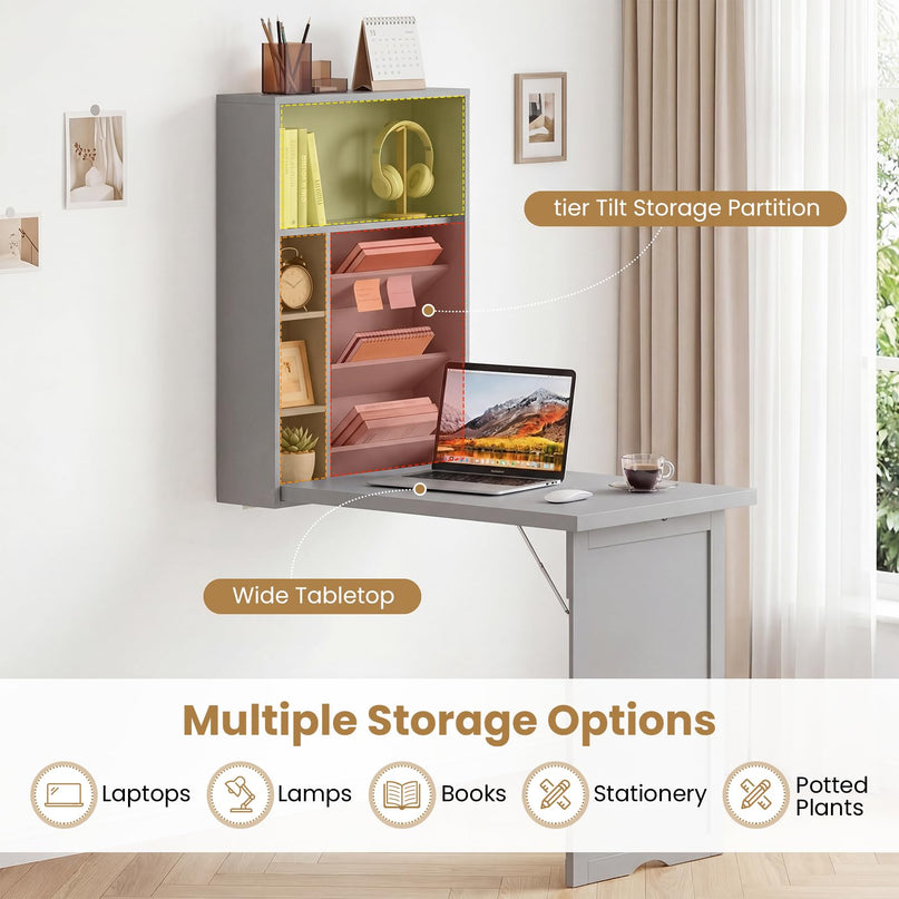 Giantex Wall Mounted Foldable Convertible Computer Desk with Storage Shelves