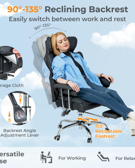Giantex Office Desk Chair, High Back Executive Office Chair with Foot Rest and Lumbar Support