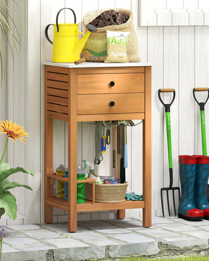 Giantex Acacia Wood Outdoor Side Table(With Drawer)