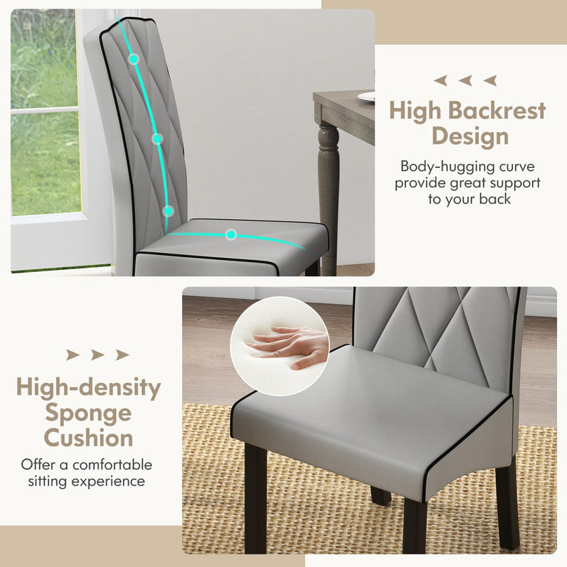 Giantex Upholstered Dining Chairs Set of 2, Tufted Fabric Dining Room Chairs w/High Backrest, High-density Sponge Cushion, Solid Rubber Wood Frame