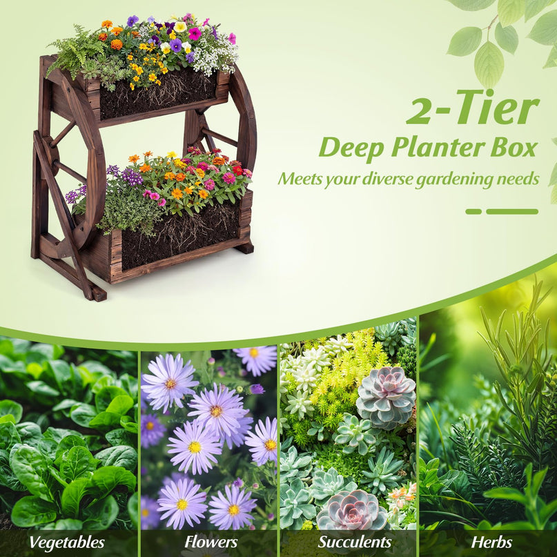 Giantex 2-Tier Garden Planter with Drainage Holes for Flowers Herbs Vegetables