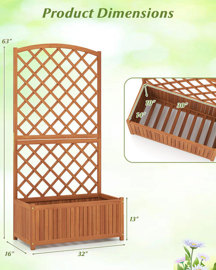 Giantex Solid Acacia Wood Planter Box with Trellis 63" Raised Garden Bed