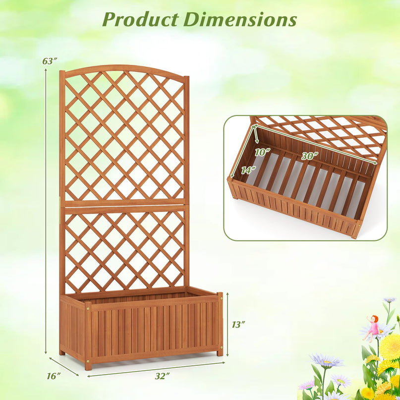 Giantex Solid Acacia Wood Planter Box with Trellis 63" Raised Garden Bed