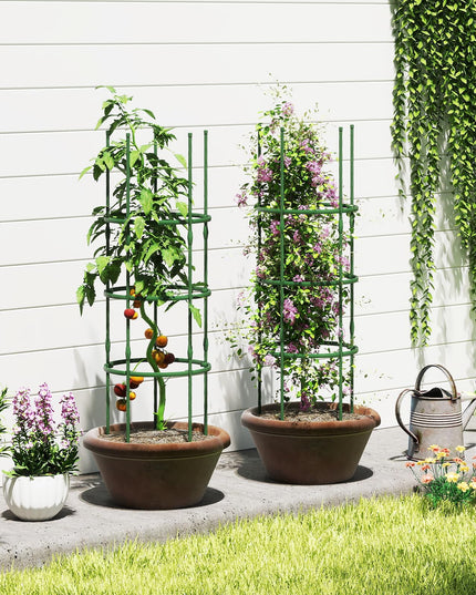 Giantex 3-Pack Tomato Cages 60.5”Hx20” PE-Coated Metal Plant Cages & Supports