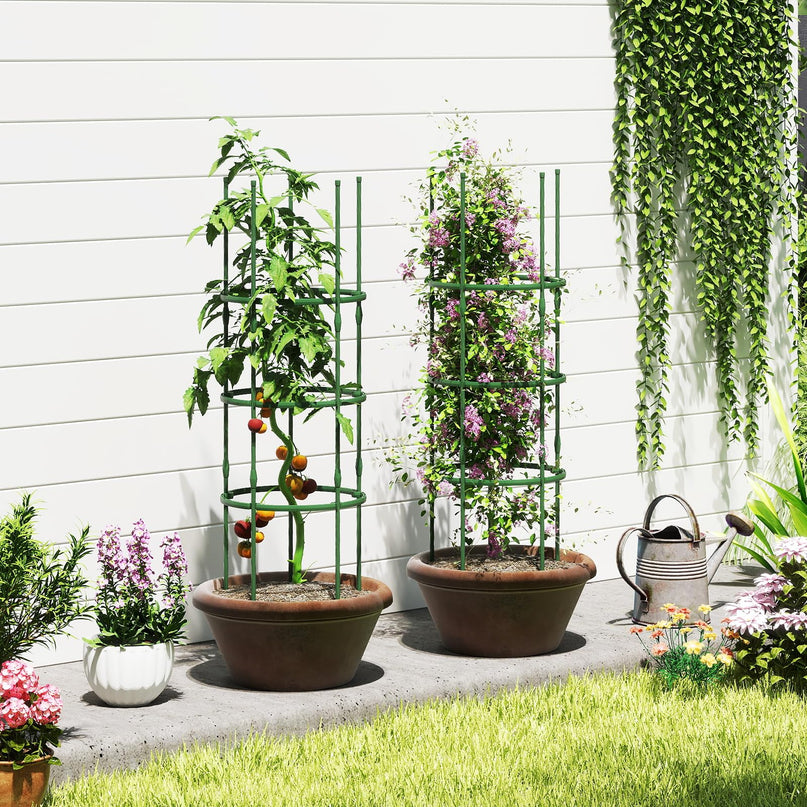 Giantex 3-Pack Tomato Cages 60.5”Hx20” PE-Coated Metal Plant Cages & Supports