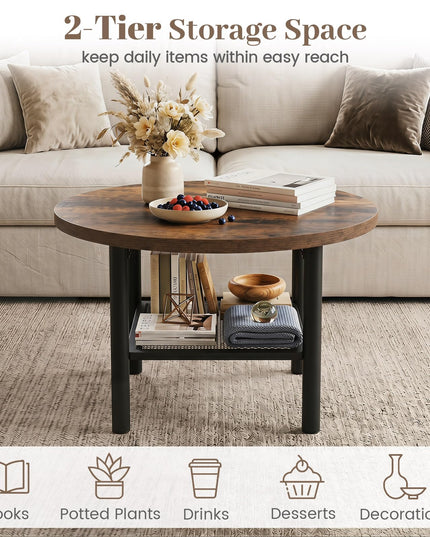 Giantex 24" 2-Tier Small Round Coffee Table with Storage