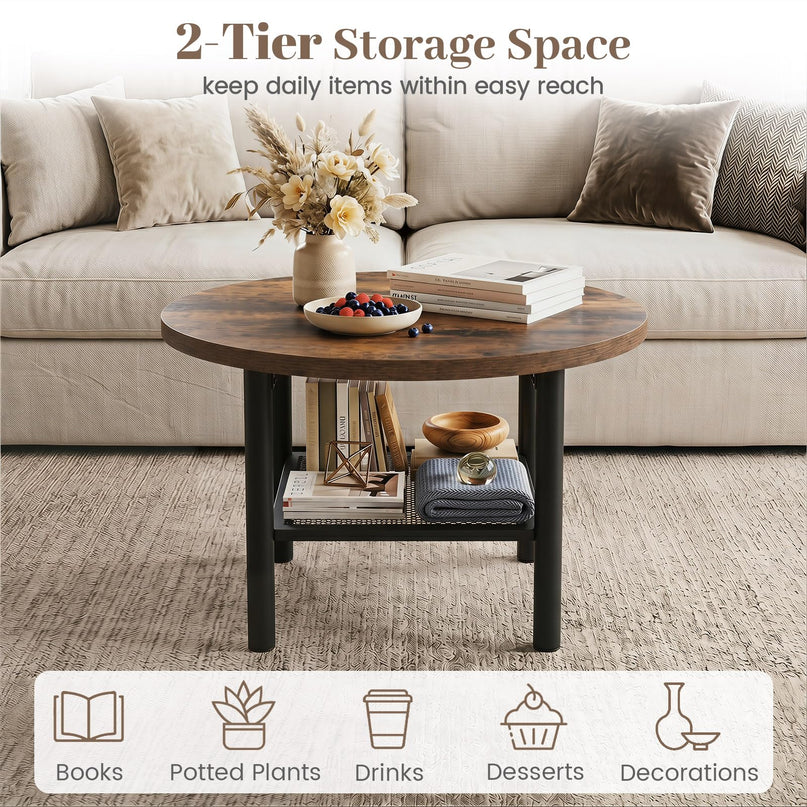 Giantex 24" 2-Tier Small Round Coffee Table with Storage