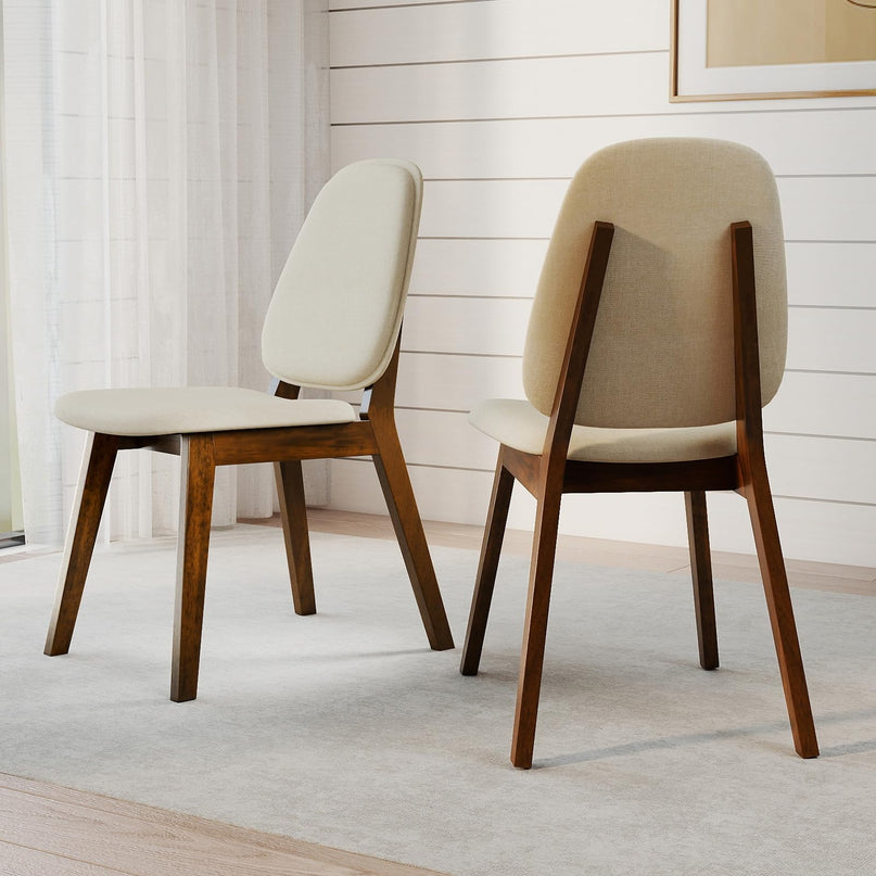 Giantex Wooden Dining Chairs Set of 2/4 Linen Fabric Upholstered Dining Room Chairs