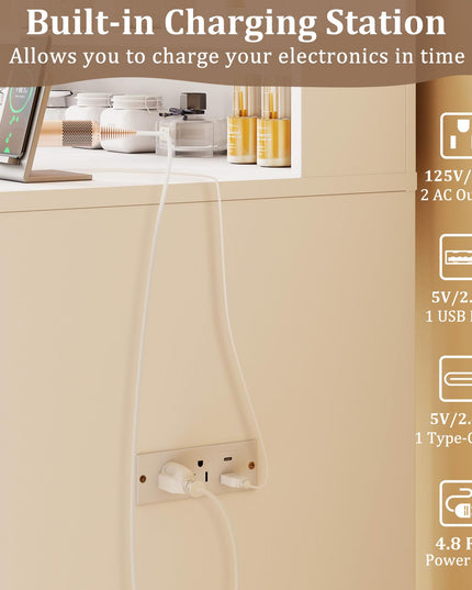 CHARMAID Vanity Desk with Mirror and Lights for Small Bedroom Narrow Space