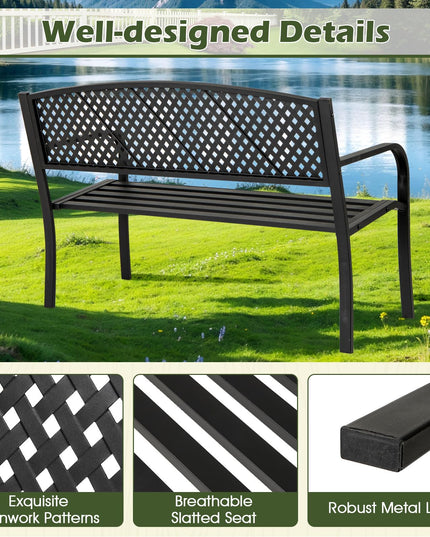 Giantex Metal Outdoor Bench with Mesh Pattern Backrest  Load 660Lbs