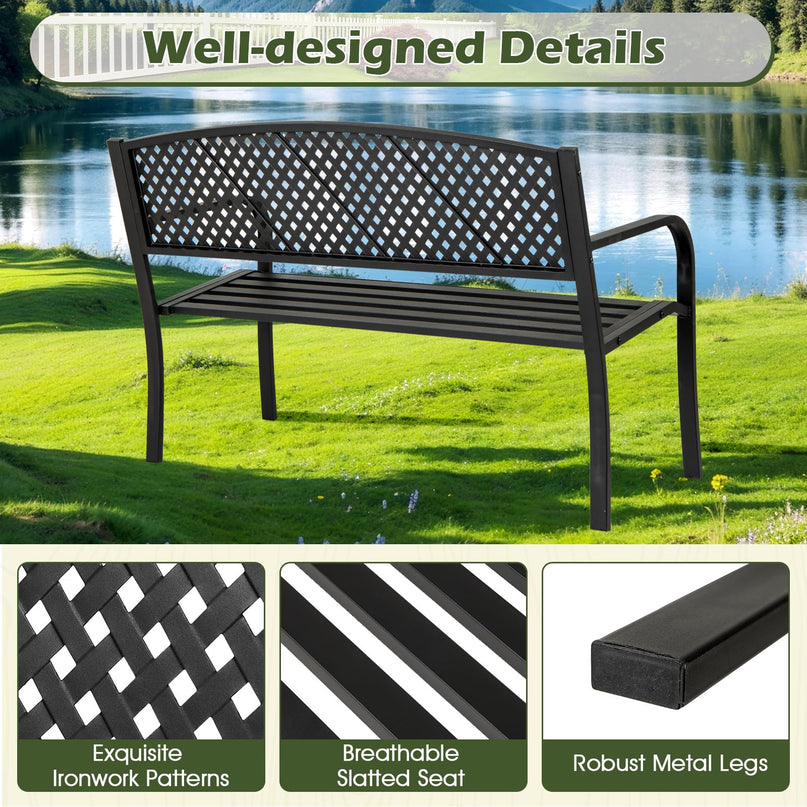 Giantex Metal Outdoor Bench with Mesh Pattern Backrest  Load 660Lbs