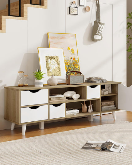 Giantex TV Stand for 55 Inches TVs, Mid Century Modern Entertainment Center with 4 Drawers, 1 Cabinet, Adjustable Shelf, 2 Compartments