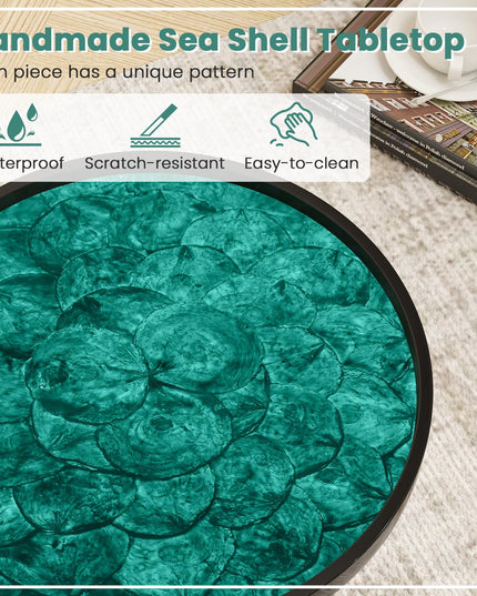 Giantex Outdoor Side Table, Round End Table with Epoxy Resin Finish