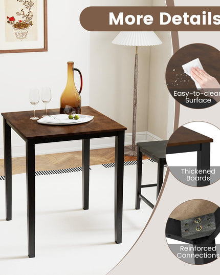 Table à manger carrée Giantex 30"x30"x36" avec cadre en bois d'hévéa massif
