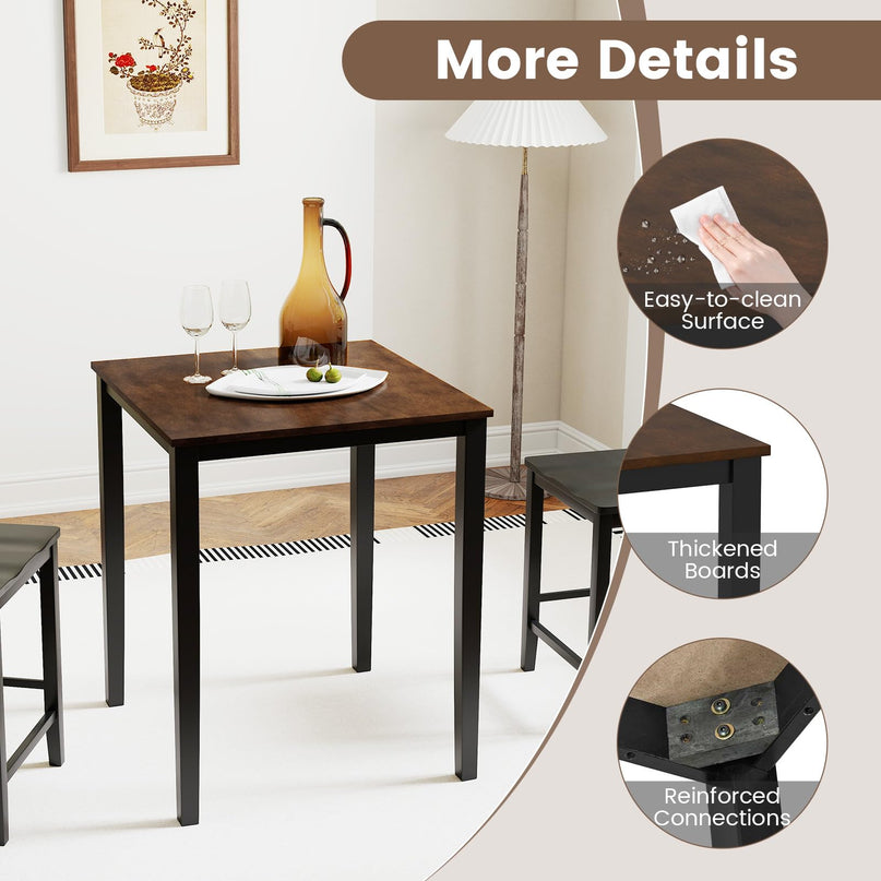 Table à manger carrée Giantex 30"x30"x36" avec cadre en bois d'hévéa massif