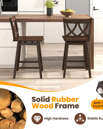 Giantex 24" Bar Stools Set of 2/4, Swivel Wooden Bar Chairs with Rubber Wood Frame, Dark Grey