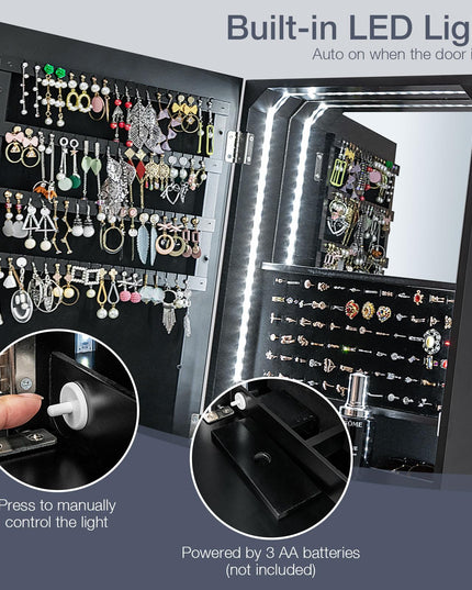Jewelry Cabinet with LED Light Strip, Black - Giantex