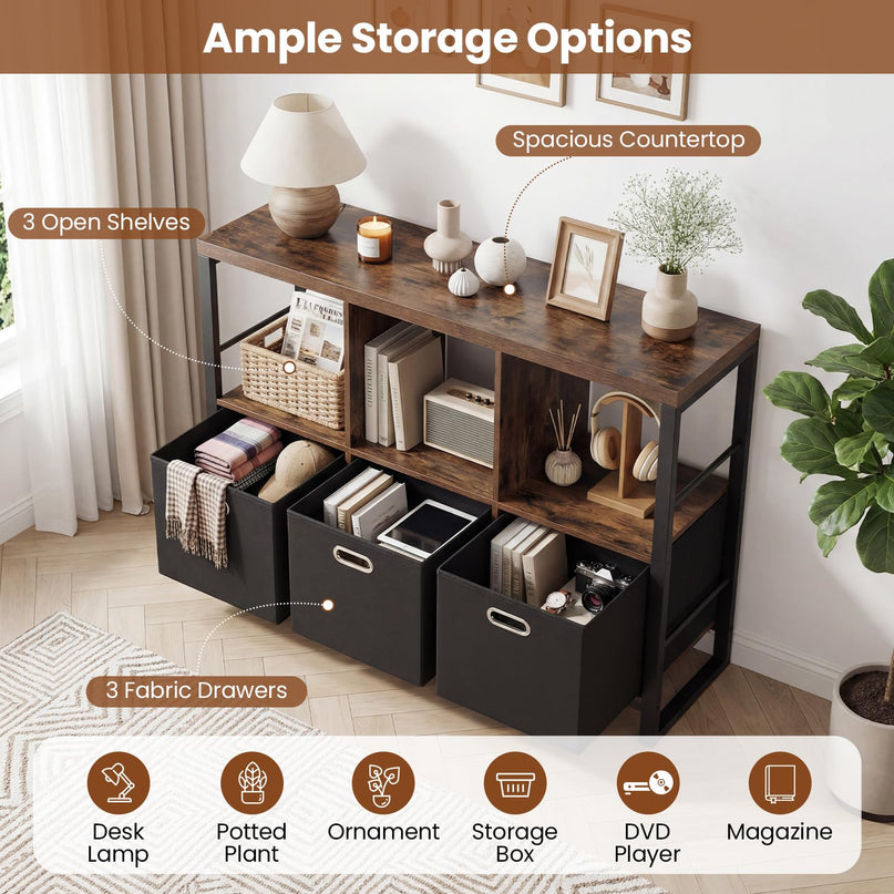 GIANTEX 6 Cube Storage Organizer with 3 Storage Bins 2-Tier Bookcase