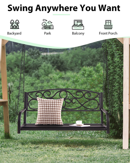 Metal Porch Swings 2 Person Outdoor Hanging Garden Bench with Sturdy Chains