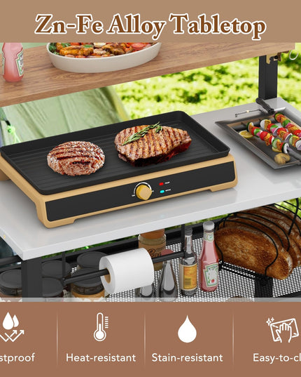Giantex Outdoor Grill Cart - Pizza Oven Stand with Flip up Bar Table, 4-Shelf Food Prep Cooking Station with Hooks