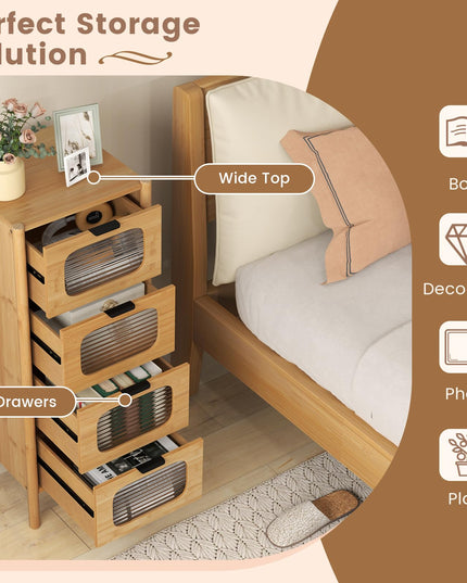 Giantex 4 Drawer Storage Cabinet with Fluted Tempered Glass Drawers