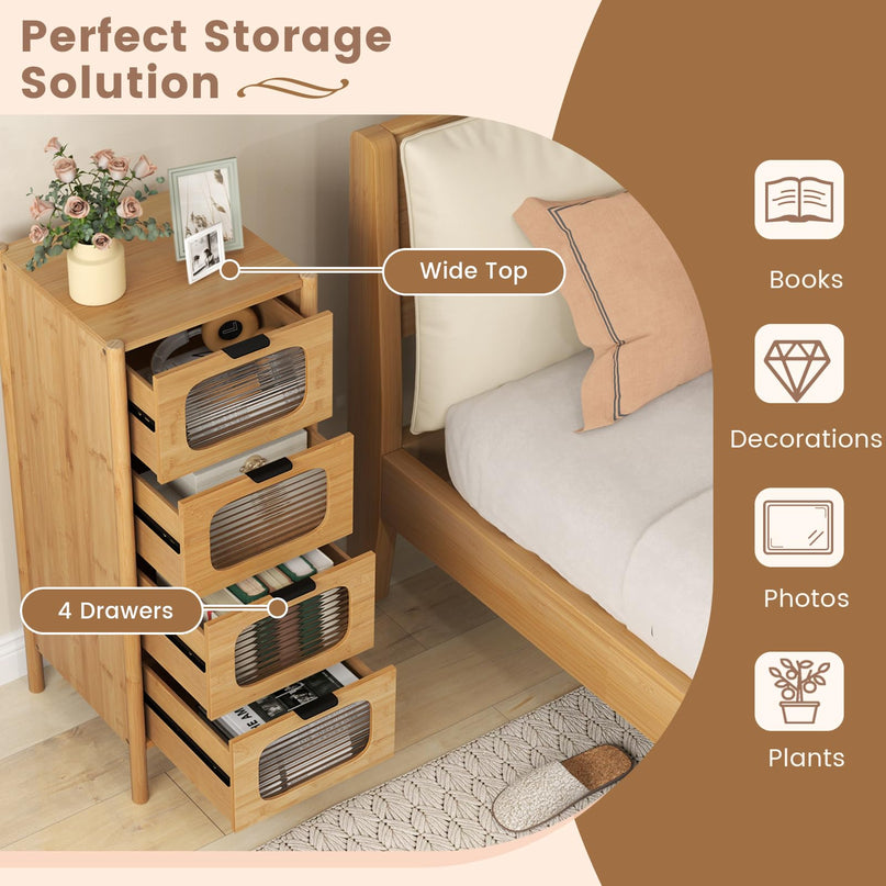 Giantex 4 Drawer Storage Cabinet with Fluted Tempered Glass Drawers