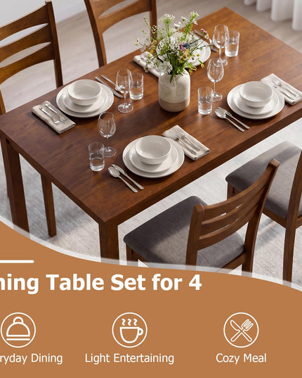 Giantex Rectangular Kitchen Table Set w/ 4 Upholstered Chairs for 4