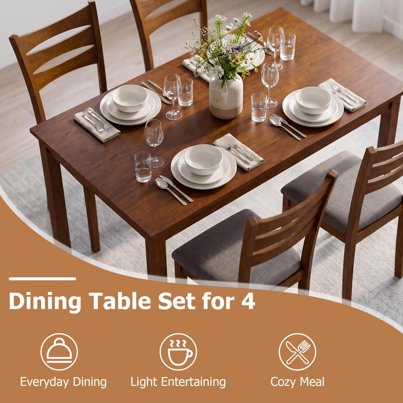 Giantex Rectangular Kitchen Table Set w/ 4 Upholstered Chairs for 4
